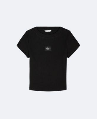 Girls Woven Monologo Rib T-Shirt by CALVIN KLEIN