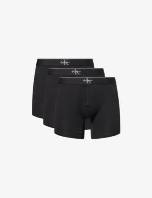 Graphic Monogram Pack of Three Stretch-Cotton Boxer Briefs by CALVIN KLEIN