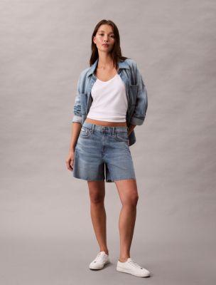 High Rise A-Line Denim Shorts by CALVIN KLEIN