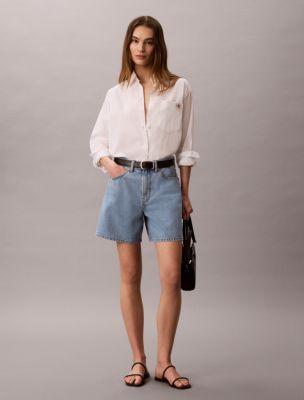 High Rise A-Line Denim Shorts by CALVIN KLEIN