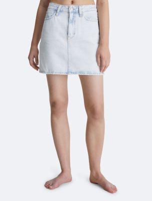 High Waist A-Line Denim Mini Skirt by CALVIN KLEIN