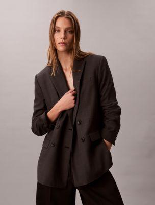 Houndstooth Wool Blend Relaxed Blazer by CALVIN KLEIN