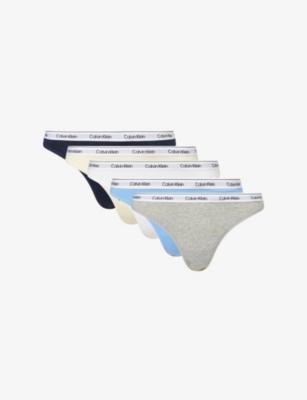 Icon Logo Pack of Five Cotton-Jersey Thongs by CALVIN KLEIN