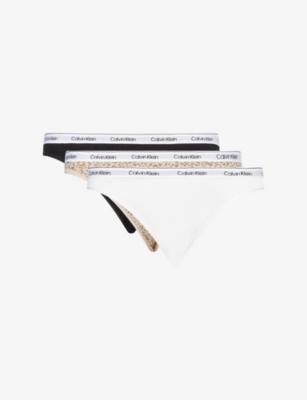 Icon Logo Pack of Three Stretch-Cotton Thongs by CALVIN KLEIN