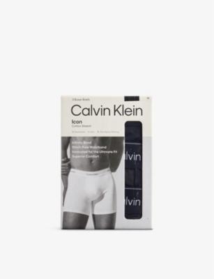 Icon Logo-Waistband Pack Of Three Stretch-Cotton Boxer Briefs by CALVIN KLEIN