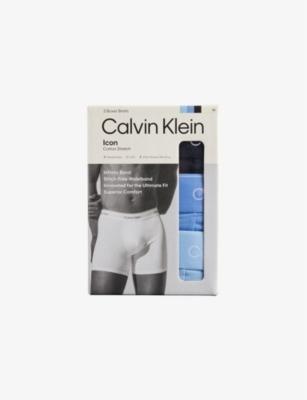 Icon Logo-Waistband Pack Of Three Stretch-Cotton Boxer Briefs by CALVIN KLEIN