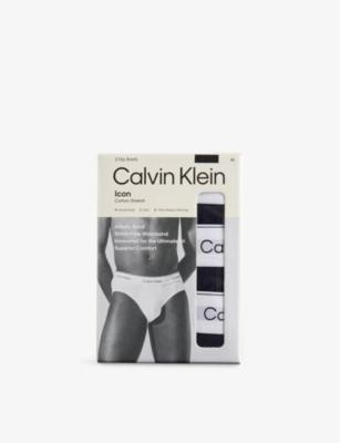 Icon Logo-Waistband Pack Of Three Stretch-Cotton Hip Brief by CALVIN KLEIN