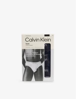 Icon Logo-Waistband Pack Of Three Stretch-Cotton Hip Briefs by CALVIN KLEIN