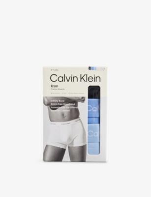 Icon Logo-Waistband Pack Of Three Stretch-Cotton Trunks by CALVIN KLEIN