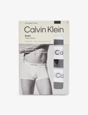Icon logo-waistband pack of three stretch-cotton trunks by CALVIN KLEIN