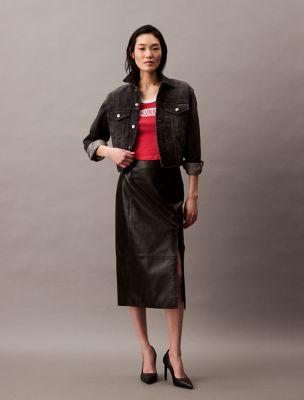 Lamb Leather Midi Skirt by CALVIN KLEIN