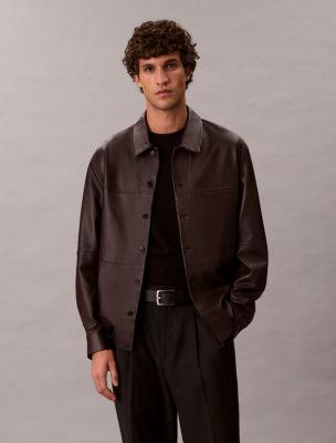 Leather Relaxed Shirt Jacket by CALVIN KLEIN