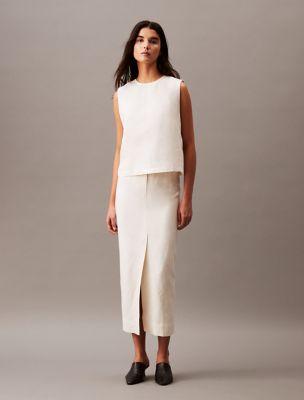 Linen Blend Midi Skirt by CALVIN KLEIN