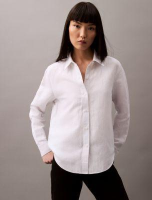 Linen Blend Stripe Classic Button-Down Shirt by CALVIN KLEIN