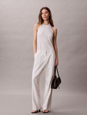 Linen Blend Tailored Wide Leg Pants by CALVIN KLEIN