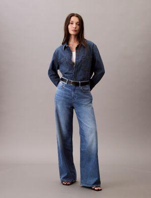 Linen Blend Wide Leg Jeans by CALVIN KLEIN