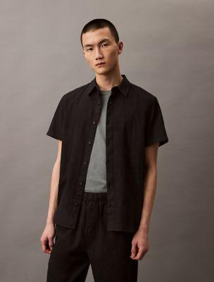 Linen Cotton Short Sleeve Classic Button-Down Shirt by CALVIN KLEIN