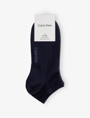 Logo-Print Stretch Cotton-Blend Trainer Socks Pack of Three by CALVIN KLEIN