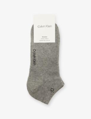 Logo Stretch-Cotton Trainer Socks Pack of Three by CALVIN KLEIN