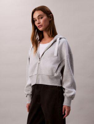 Logo Tape Fleece Zip Relaxed Hoodie by CALVIN KLEIN