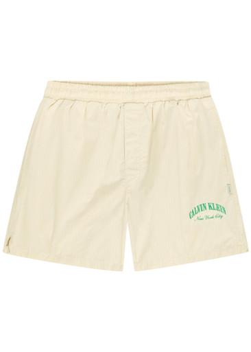 Logo-embroidered pinstriped cotton shorts by CALVIN KLEIN