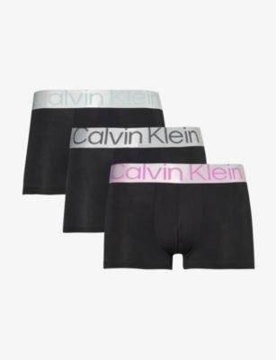 Logo-waistband low-rise pack of three stretch-recycled polyester trunks by CALVIN KLEIN