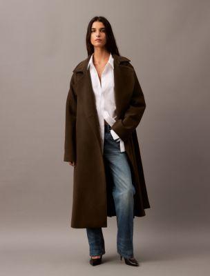 Long Wool Cashmere Blend Trench Coat by CALVIN KLEIN