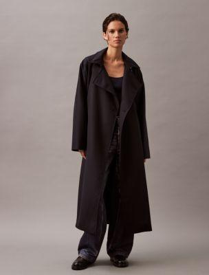 Long Wool Twill Blend Trench Coat by CALVIN KLEIN