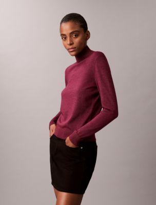 Lurex Merino Wool Blend Mock Neck Sweater by CALVIN KLEIN