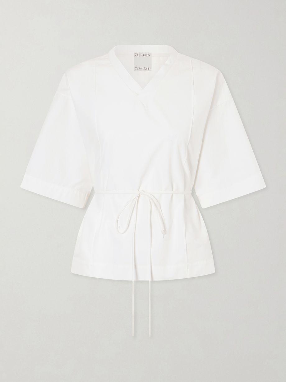 Lynn cotton-poplin wrap blouse by CALVIN KLEIN