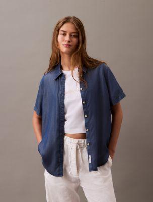 Lyocell Button-Down Short Sleeve Shirt by CALVIN KLEIN