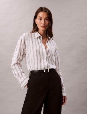 Lyocell Stripe Classic Button-Down Shirt by CALVIN KLEIN