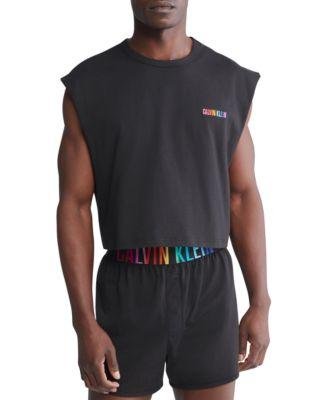 Men's Intense Power Pride Cropped Logo Embroidered Cotton Muscle Tank by CALVIN KLEIN