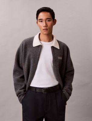 Merino Wool Blend Contrast Collar Jacket by CALVIN KLEIN
