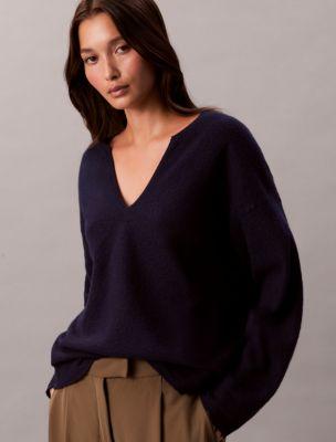 Merino Wool Relaxed V-Neck Sweater by CALVIN KLEIN