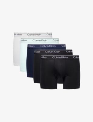 Micro Logo-Waistband Pack-of-Five Stretch-Jersey Boxer Briefs by CALVIN KLEIN