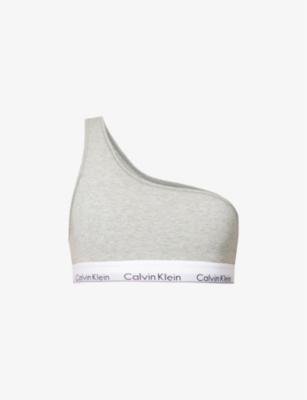 Modern one-shoulder stretch-cotton bralette by CALVIN KLEIN