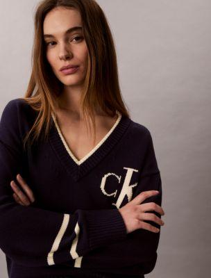 Monogram Graphic Relaxed V-Neck Sweater by CALVIN KLEIN