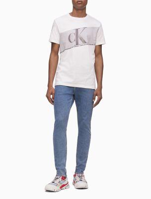 Monogram Logo Flash Stripe Crewneck T-Shirt by CALVIN KLEIN