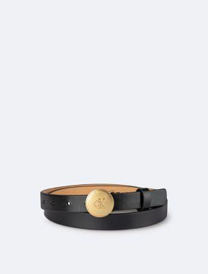 Monogram Logo Round Plaque Belt by CALVIN KLEIN