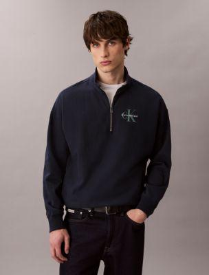 Monologo Premium Terry Quarter Zip Sweatshirt by CALVIN KLEIN
