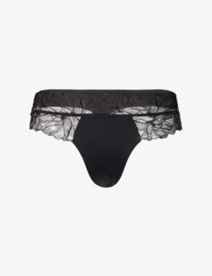 Perfectly Fit Lace Stretch-Woven Thong by CALVIN KLEIN