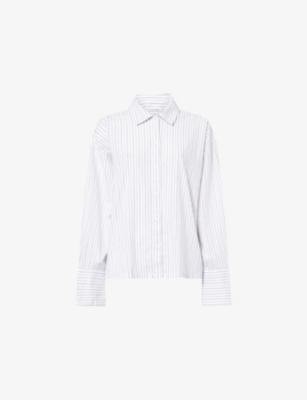 Pin-Striped Long-Sleeve Cotton Night Shirt by CALVIN KLEIN