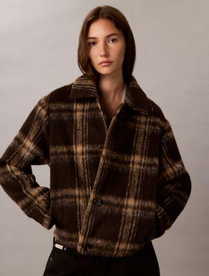 Plaid Wool Blend Shirt Jacket by CALVIN KLEIN