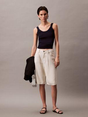 Pleated Relaxed Bermuda Denim Shorts by CALVIN KLEIN