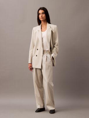 Pleated Wool Gabardine Blend Trouser by CALVIN KLEIN