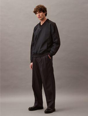 Pleated Wool Gabardine Blend Trouser by CALVIN KLEIN