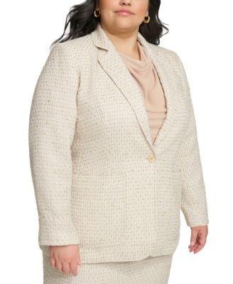 Plus Size Patch-Pocket Tweed Jacket by CALVIN KLEIN