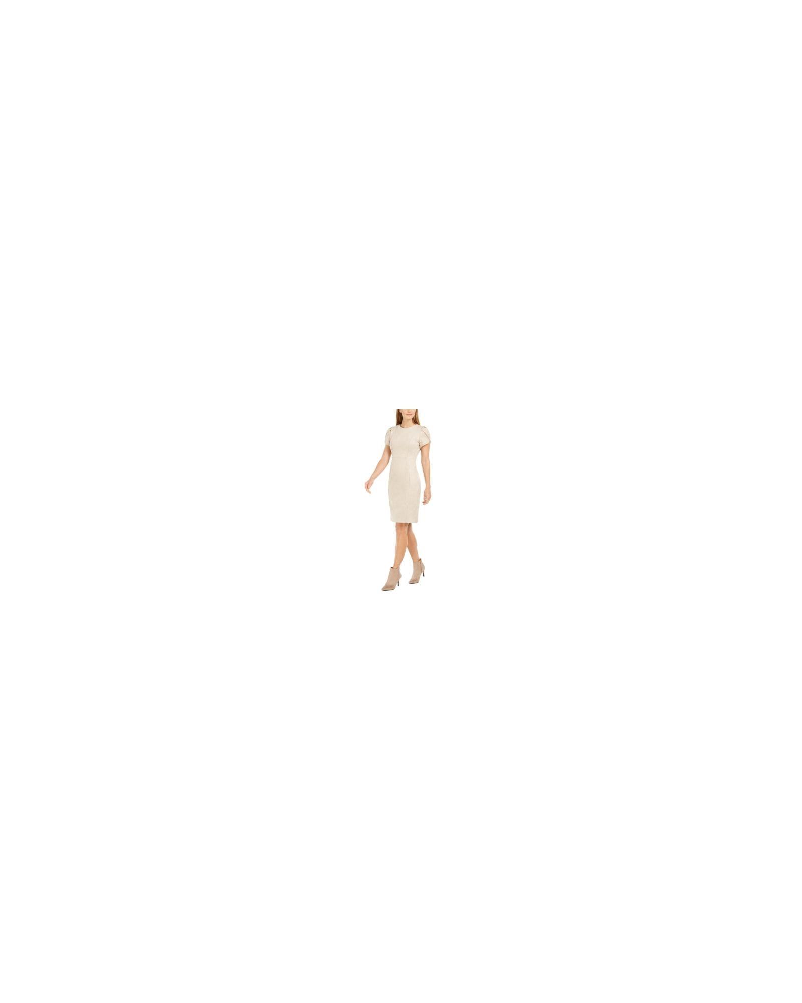 Preloved Puff Sleeve Sheath Dress Style 69340101 Wo - Beige Midi by CALVIN KLEIN