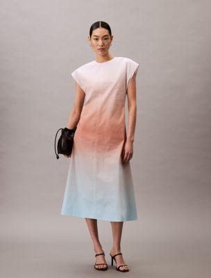 Printed Poplin Ombre Midi Dress by CALVIN KLEIN